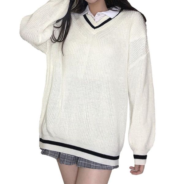women's sweaters harajuku women sweater autumn winter v-neck long sleeve casual loose pullovers korean jumpers 2021, White;black
women's sweaters harajuku women sweater autumn winter v-neck long sleeve casual loose pullovers korean jumpers 2021, White;black