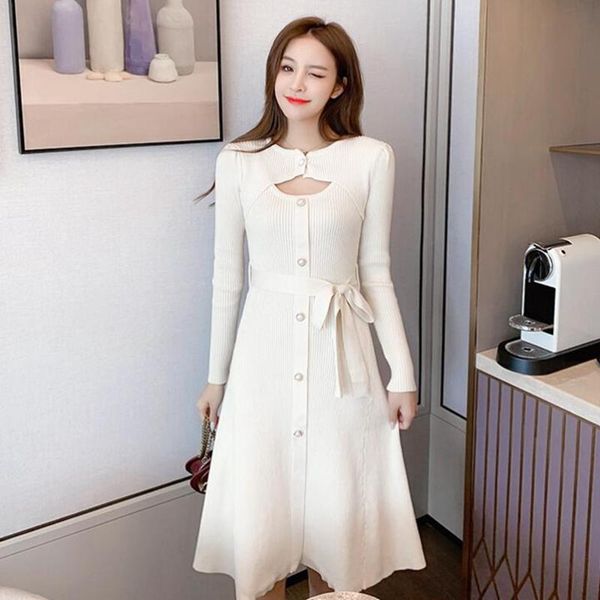 casual dresses women fashion korean autumn elegant knit dress long sleeve o neck single breasted slim sweater, Black;gray
casual dresses women fashion korean autumn elegant knit dress long sleeve o neck single breasted slim sweater, Black;gray