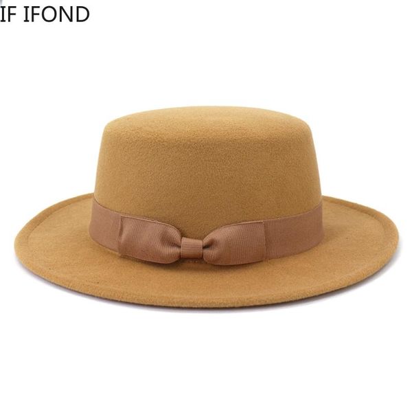 winter autumn women men flat hat solid color wide brim felt fedora hats with ribbon decorated ladies dress formal cap, Blue;gray
winter autumn women men flat hat solid color wide brim felt fedora hats with ribbon decorated ladies dress formal cap, Blue;gray