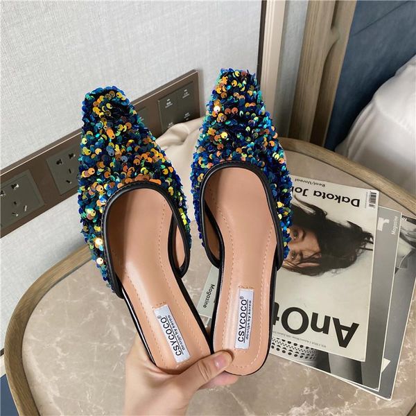 slippers 2021 summer women mules shoes slip on pointed toe bling leather casual flats outside slides, Black
slippers 2021 summer women mules shoes slip on pointed toe bling leather casual flats outside slides, Black