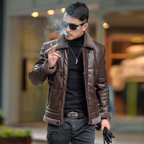 men's leather & faux fashion warm fur collar mens white duck down coats parkas male 100% real jackets jaqueta de couro motoqueiro plus, Black
men's leather & faux fashion warm fur collar mens white duck down coats parkas male 100% real jackets jaqueta de couro motoqueiro plus, Black