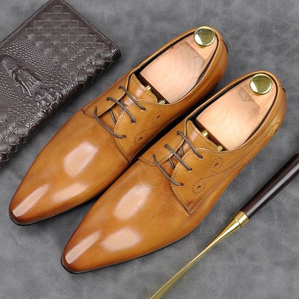 dress shoes fashion genuine leather formal office men's derby oxfords pointed toe lace up handmade wedding party footwear am126, Black
dress shoes fashion genuine leather formal office men's derby oxfords pointed toe lace up handmade wedding party footwear am126, Black