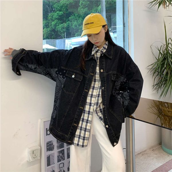 autumn fashion cashew blossom stitched denim jacket women's style loose casual denim jacket, Black;brown
autumn fashion cashew blossom stitched denim jacket women's style loose casual denim jacket, Black;brown