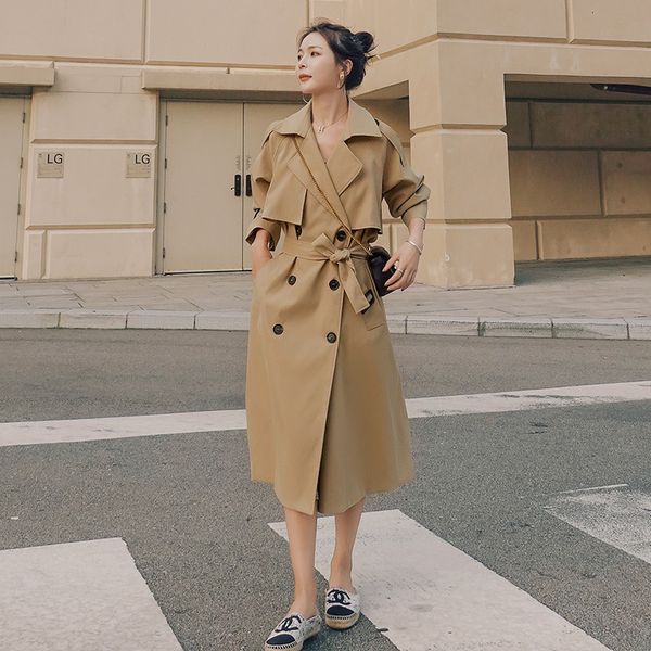 women's trench coats female medium length korean khaki loose-fitting double-breasted fashion over-the-knee jacket, Tan;black
women's trench coats female medium length korean khaki loose-fitting double-breasted fashion over-the-knee jacket, Tan;black