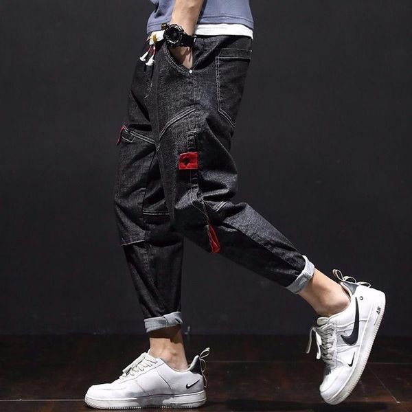 high - waist drawstring jeans men's tide brand large size loose elastic trim small feet casual pants harlan men., Blue
high - waist drawstring jeans men's tide brand large size loose elastic trim small feet casual pants harlan men., Blue