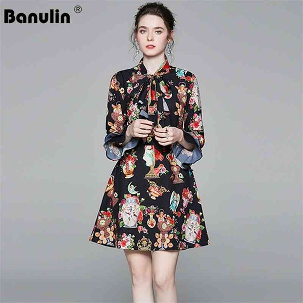 banulin fashion spring runway dress women flare sleeve bow neck vintage print indie folk mini 210603, Black;gray
banulin fashion spring runway dress women flare sleeve bow neck vintage print indie folk mini 210603, Black;gray