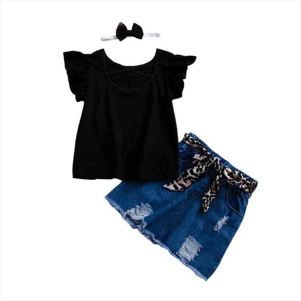 2-7y fashion kids girls clothes sets ruffles fly sleeve t shirts denim shorts with leopard belt headband, White
2-7y fashion kids girls clothes sets ruffles fly sleeve t shirts denim shorts with leopard belt headband, White