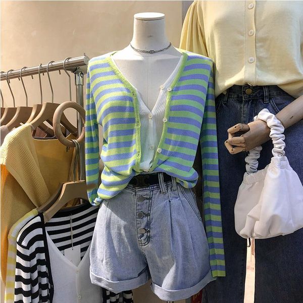 women's knits & tees short knitted cardigans 2021 spring summer fake two piece thin knit sweater all-match long-sleeved slim striped sh, White
women's knits & tees short knitted cardigans 2021 spring summer fake two piece thin knit sweater all-match long-sleeved slim striped sh, White