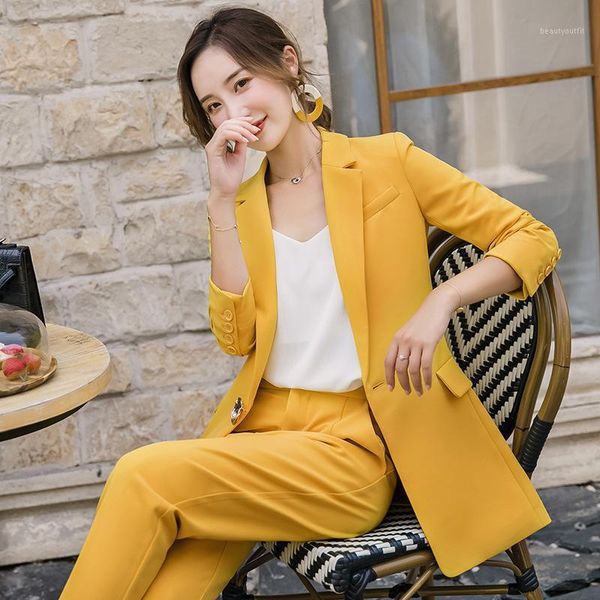 women's suits & blazers professional suit autumn and winter fashion yellow temperament pant slimming long two-piece set, White;black
women's suits & blazers professional suit autumn and winter fashion yellow temperament pant slimming long two-piece set, White;black