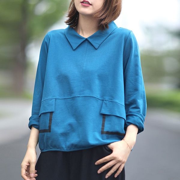 johnature autumn leisure patchwork pocket turn-down collar long sleeve cotton pullover t-shirt simple fashion women 210521, White
johnature autumn leisure patchwork pocket turn-down collar long sleeve cotton pullover t-shirt simple fashion women 210521, White