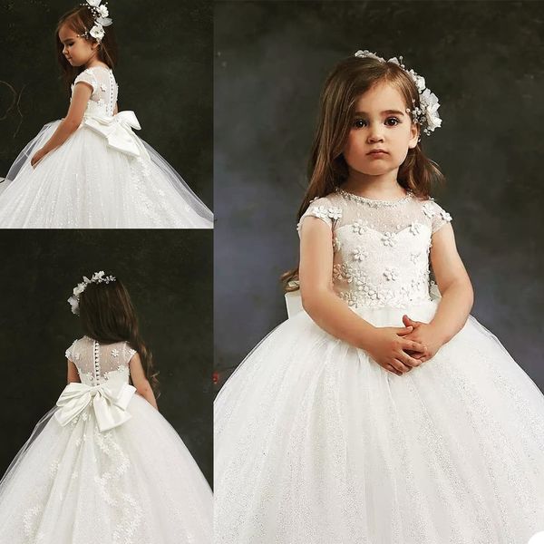 elegant flower girl dresses white birthday party gown big bow back sequins tulle 3d flowers appliqued custom made, White;blue
elegant flower girl dresses white birthday party gown big bow back sequins tulle 3d flowers appliqued custom made, White;blue
