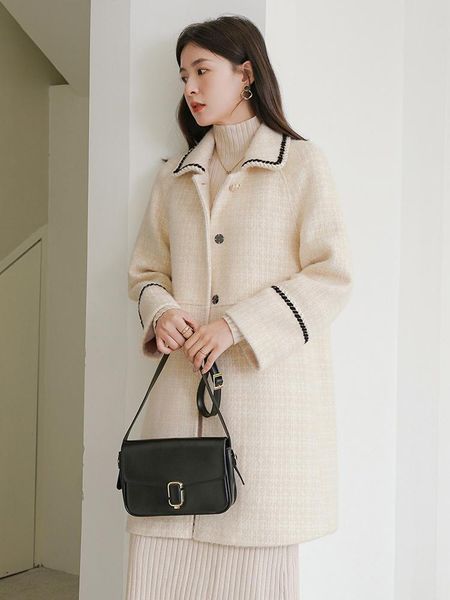 women's wool & blends small fragrant wind coat middle and long autumn winter style man gentle department loose temperament, Black
women's wool & blends small fragrant wind coat middle and long autumn winter style man gentle department loose temperament, Black