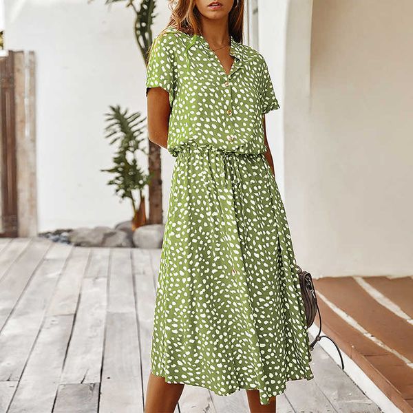 fashion women dresses summer boho dot print high waist shirt dress casual holiday beach short sleeved female midi dress y0603, Black;gray
fashion women dresses summer boho dot print high waist shirt dress casual holiday beach short sleeved female midi dress y0603, Black;gray