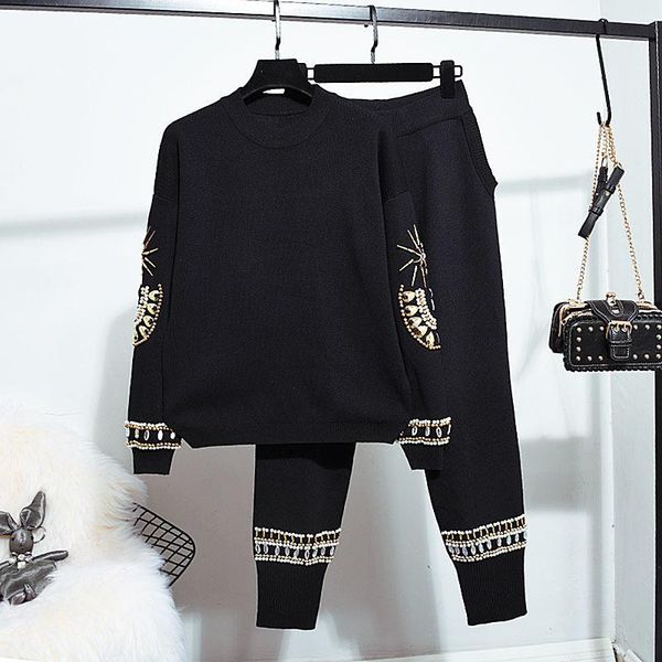 women's two piece pants autumn korean fashion beading knitted tracksuits women 2 set loose black long sleeve sweater pencil outfits fem, White
women's two piece pants autumn korean fashion beading knitted tracksuits women 2 set loose black long sleeve sweater pencil outfits fem, White