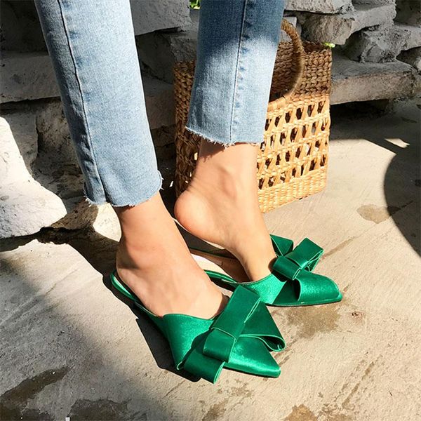 slippers spring and summer women's shoes silk satin pointed bow tie baotou flat heel sets semi, Black
slippers spring and summer women's shoes silk satin pointed bow tie baotou flat heel sets semi, Black