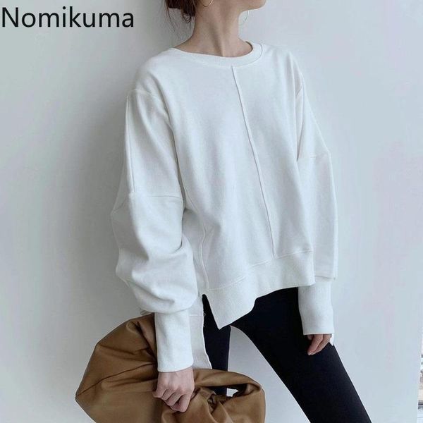 women's hoodies & sweatshirts nomikuma sueter mujer white women solid color o neck long sleeve asymmetry outerwear casual daily 3d614, Black
women's hoodies & sweatshirts nomikuma sueter mujer white women solid color o neck long sleeve asymmetry outerwear casual daily 3d614, Black