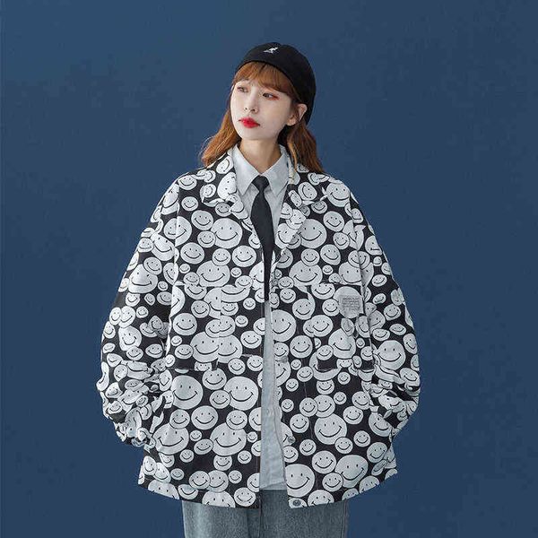 autumn design sense smiling face printing ins korean version sweet cool minority wear loose jacket neutral w332-p78, Black;brown
autumn design sense smiling face printing ins korean version sweet cool minority wear loose jacket neutral w332-p78, Black;brown