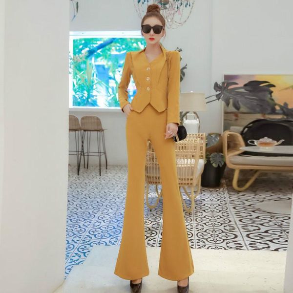 women autumn winter casual solid suit female single breasted + high waist flare pant set lady vintage 2 piece i264 women's two pants, White
women autumn winter casual solid suit female single breasted + high waist flare pant set lady vintage 2 piece i264 women's two pants, White