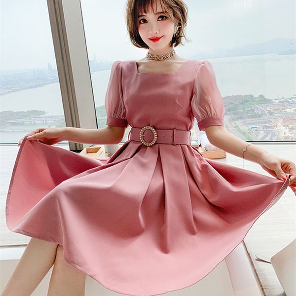 dresses summer elegant solid pink sleeve square collar midi vintage back zipper diamonds sashes es, Black;gray
dresses summer elegant solid pink sleeve square collar midi vintage back zipper diamonds sashes es, Black;gray