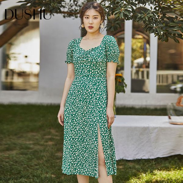 DUSHU Sexy split floral print green long dress Women ruffle summer boho plus size dress Short sleeve slim vintage beach dress
DUSHU Sexy split floral print green long dress Women ruffle summer boho plus size dress Short sleeve slim vintage beach dress