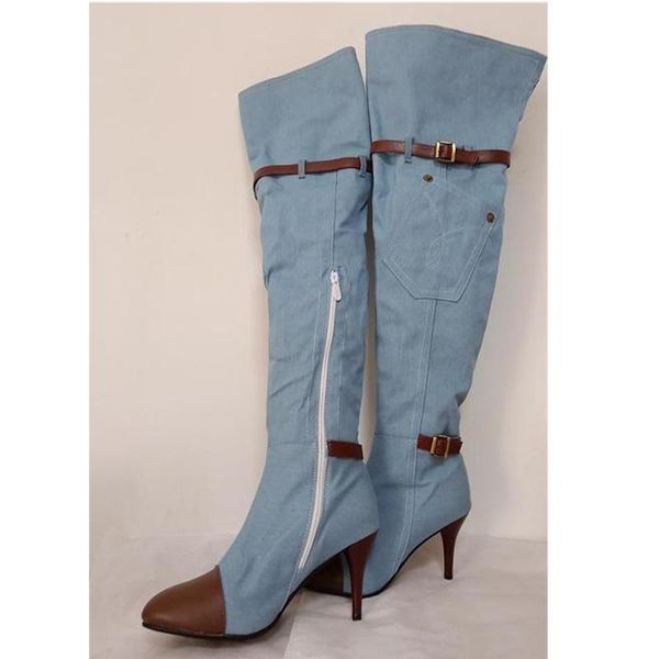 boots over the knee women autumn winter denim high heels ladies shoes buckle strap platform long thigh, Black
boots over the knee women autumn winter denim high heels ladies shoes buckle strap platform long thigh, Black