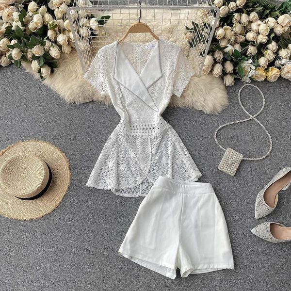women's tracksuits light mature fashion professional suit collar lace high waist thin versatile wide leg shorts, Gray
women's tracksuits light mature fashion professional suit collar lace high waist thin versatile wide leg shorts, Gray