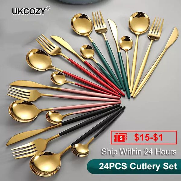 24pcs/set stainless steel dinner black gold dinnerware set knife fork coffee spoon cutlery kitchen tableware silverware sets
24pcs/set stainless steel dinner black gold dinnerware set knife fork coffee spoon cutlery kitchen tableware silverware sets