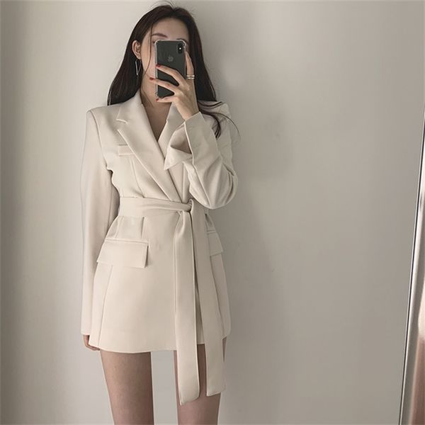 small suit in the long retro belt korean casual temperament ins suit jacket women blazer feminino 210330, White;black
small suit in the long retro belt korean casual temperament ins suit jacket women blazer feminino 210330, White;black