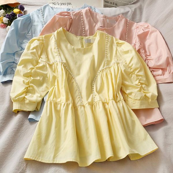 women's blouses & shirts women fashion outdoor casual beads puff short sleeve pleated blouse ladies ol sweet girls student elegant dail, White
women's blouses & shirts women fashion outdoor casual beads puff short sleeve pleated blouse ladies ol sweet girls student elegant dail, White