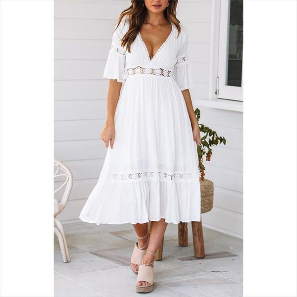 elegant white v neck womens dress lace patchwork flare sleeve high street long midi female beach dresses plus size, Black;gray
elegant white v neck womens dress lace patchwork flare sleeve high street long midi female beach dresses plus size, Black;gray