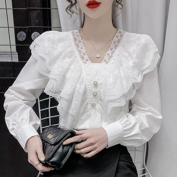 women's blouses & shirts 2021 spring summer lace ruffles fashion women french style v-neck long sleeve female white office lady shirt
women's blouses & shirts 2021 spring summer lace ruffles fashion women french style v-neck long sleeve female white office lady shirt