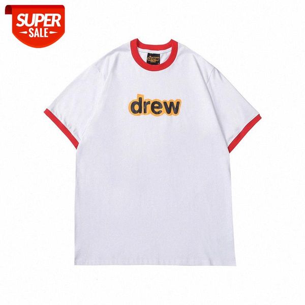 drew smiley letters simple and versatile casual bieber with round neck short sleeves #zk79, White;black
drew smiley letters simple and versatile casual bieber with round neck short sleeves #zk79, White;black
