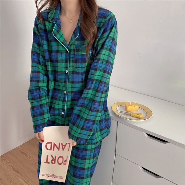 sleepwear two pieces suit cardigans cotton gentle green plaid sweet soft casual loose fashion long sleeves pajamas set, Black;red
sleepwear two pieces suit cardigans cotton gentle green plaid sweet soft casual loose fashion long sleeves pajamas set, Black;red