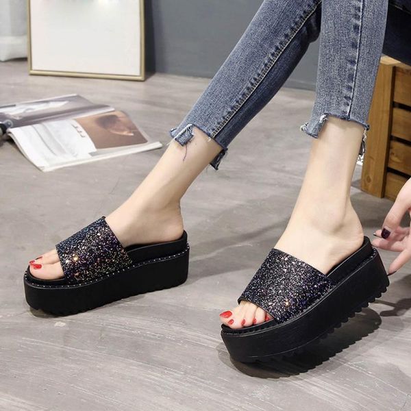 high platform flip flops women sequins increased thick crust waterproof sandals slippers flip-flops mules heels shoes g3, Black
high platform flip flops women sequins increased thick crust waterproof sandals slippers flip-flops mules heels shoes g3, Black
