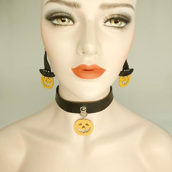 chokers holloween pumpkin pendant leather choker and drop earring set, Golden;silver
chokers holloween pumpkin pendant leather choker and drop earring set, Golden;silver