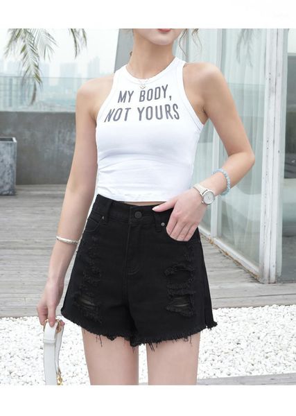 high waist wear thin and loose black white denim shorts women summer women's, White;black
high waist wear thin and loose black white denim shorts women summer women's, White;black