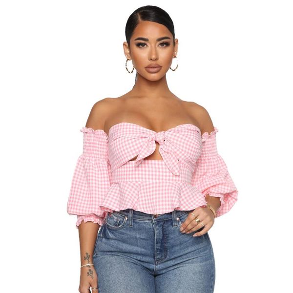 women's blouses & shirts summer women check fashion doublet casual bosom lantern sleeve shirt, White
women's blouses & shirts summer women check fashion doublet casual bosom lantern sleeve shirt, White