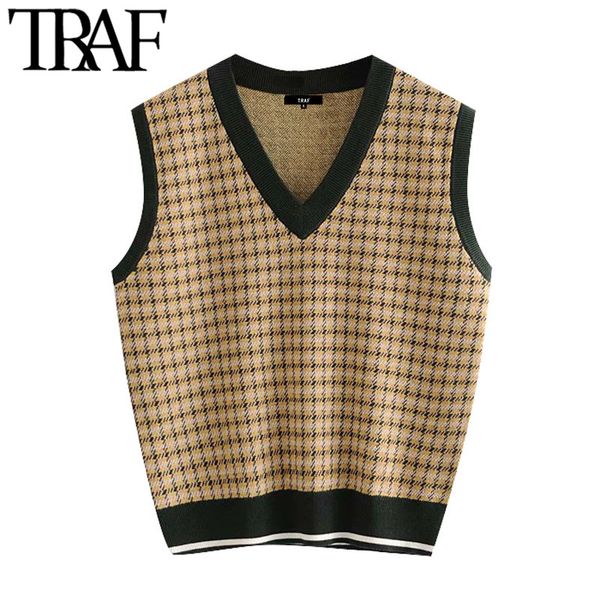 traf women fashion with ribbed trim plaid knitted vest sweater vintage v neck sleeveless female waistcoat chic 210415, White
traf women fashion with ribbed trim plaid knitted vest sweater vintage v neck sleeveless female waistcoat chic 210415, White