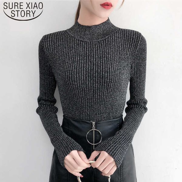 slim solid women sweater autumn long sleeve semi-high collar korean sweater women bright silk sweater thick pullover 6040 50 210527, White;black
slim solid women sweater autumn long sleeve semi-high collar korean sweater women bright silk sweater thick pullover 6040 50 210527, White;black