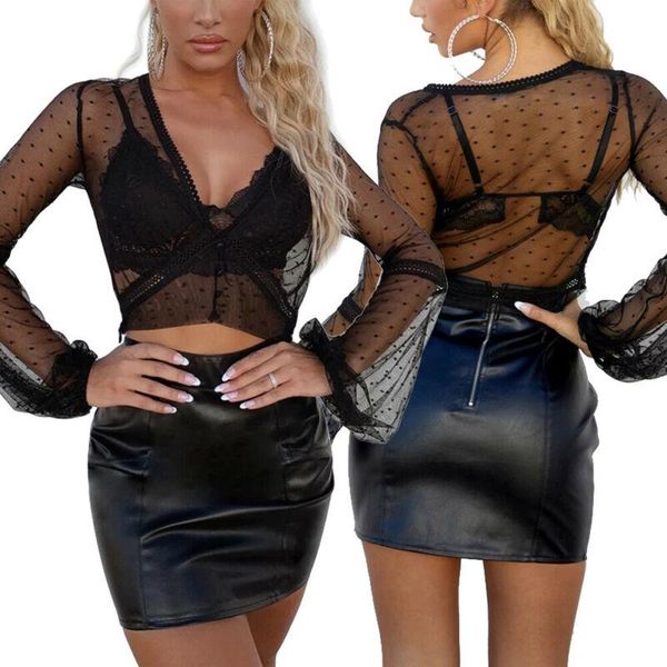women's swimwear women ladies see-through lace bell sleeve crop cover-ups button dot shirts blouse, White;black
women's swimwear women ladies see-through lace bell sleeve crop cover-ups button dot shirts blouse, White;black