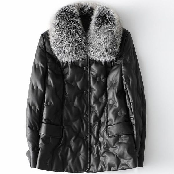 women's leather & faux genuine fur collar down jacket women lady's casual real sheepskin parkas coat autumn winter warm overcoat, Black
women's leather & faux genuine fur collar down jacket women lady's casual real sheepskin parkas coat autumn winter warm overcoat, Black