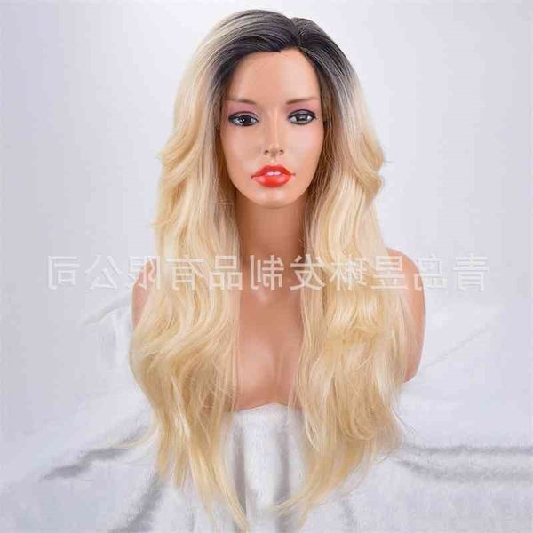 long new curly synthetic hair female bob chemical fiber front lace headcover, Black
long new curly synthetic hair female bob chemical fiber front lace headcover, Black