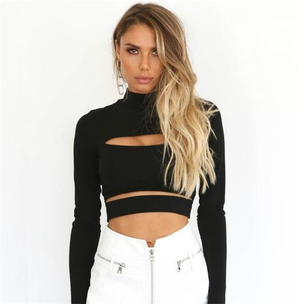 women t-shirt ladies solid color black long sleeve crop hollow out bandage turtleneck fashion clothing 210522, White
women t-shirt ladies solid color black long sleeve crop hollow out bandage turtleneck fashion clothing 210522, White