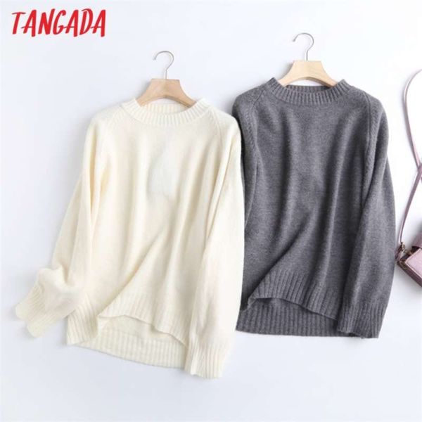 tangada women fashion elegant beige knitted sweater jumper o neck female oversize pullovers chic 6d24 210929, White;black