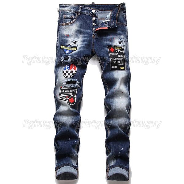 men's jeans frayed white ripped patch slim stretch embroidered tight beggar trousers fashion casual hole skinny pants, Blue
men's jeans frayed white ripped patch slim stretch embroidered tight beggar trousers fashion casual hole skinny pants, Blue