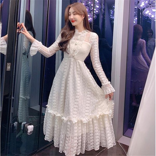 casual dresses spring long maxi dress women ruffles sleeve white lace elegant embroidery party plus size pearls buttons a707, Black;gray
casual dresses spring long maxi dress women ruffles sleeve white lace elegant embroidery party plus size pearls buttons a707, Black;gray