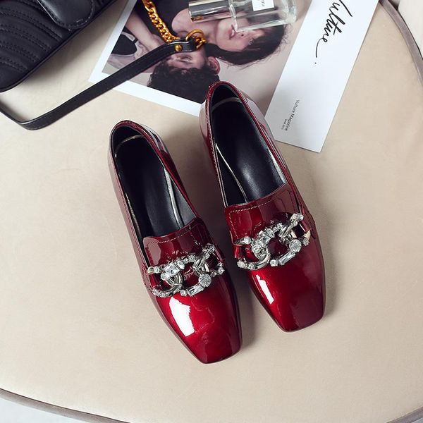 women's genuine patent leather slip-on pumps rhinestone chain fashion med heels spring comfortable heeled shoes for women dress, Black
women's genuine patent leather slip-on pumps rhinestone chain fashion med heels spring comfortable heeled shoes for women dress, Black