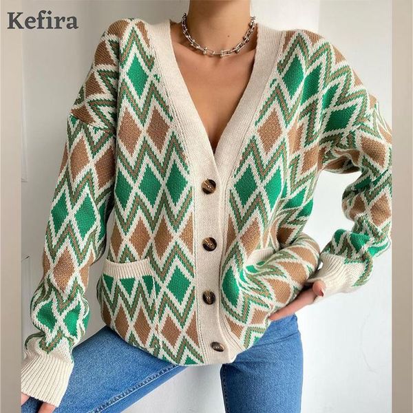 kefira 2021 v neck knitted cardigan women oversize sweater autumn winter argyle vintage long sleeve green fashion loose cardigan, White;black
kefira 2021 v neck knitted cardigan women oversize sweater autumn winter argyle vintage long sleeve green fashion loose cardigan, White;black