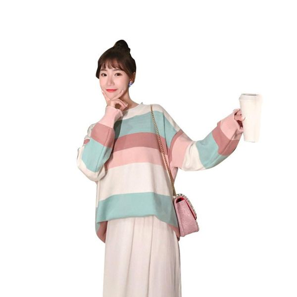 women's sweaters fashion sweet style rainbow sweater women striped loose all-match outer wear, White;black
women's sweaters fashion sweet style rainbow sweater women striped loose all-match outer wear, White;black