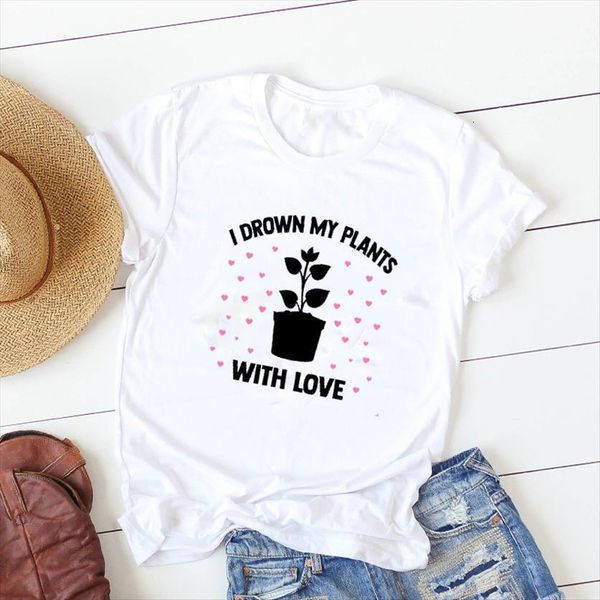 plants lover printed short sleeve women loose tee clothes graphic, White